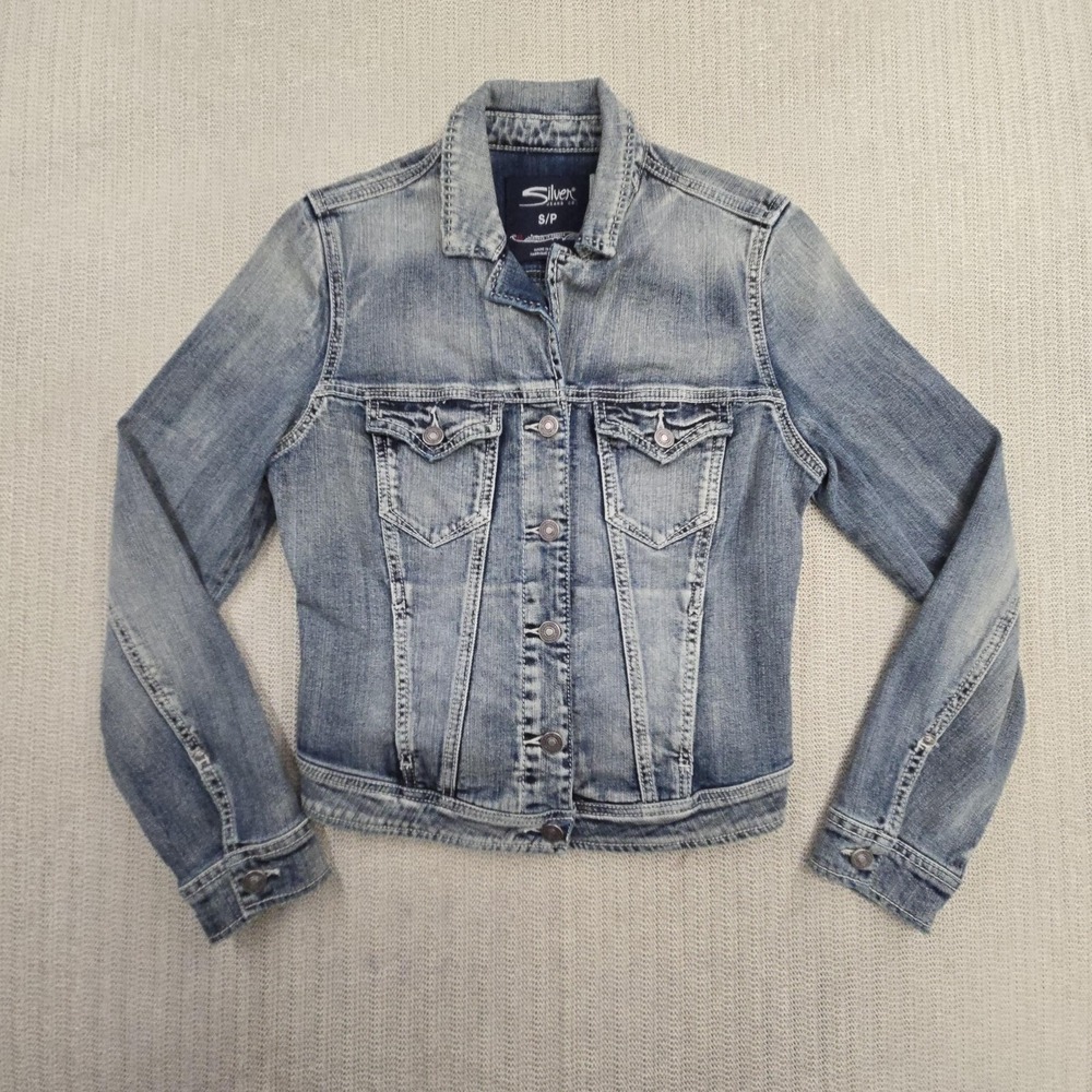 Silver Jeans Co Denim Jacket Womens Small Blue Jean Button Front Western Trucker